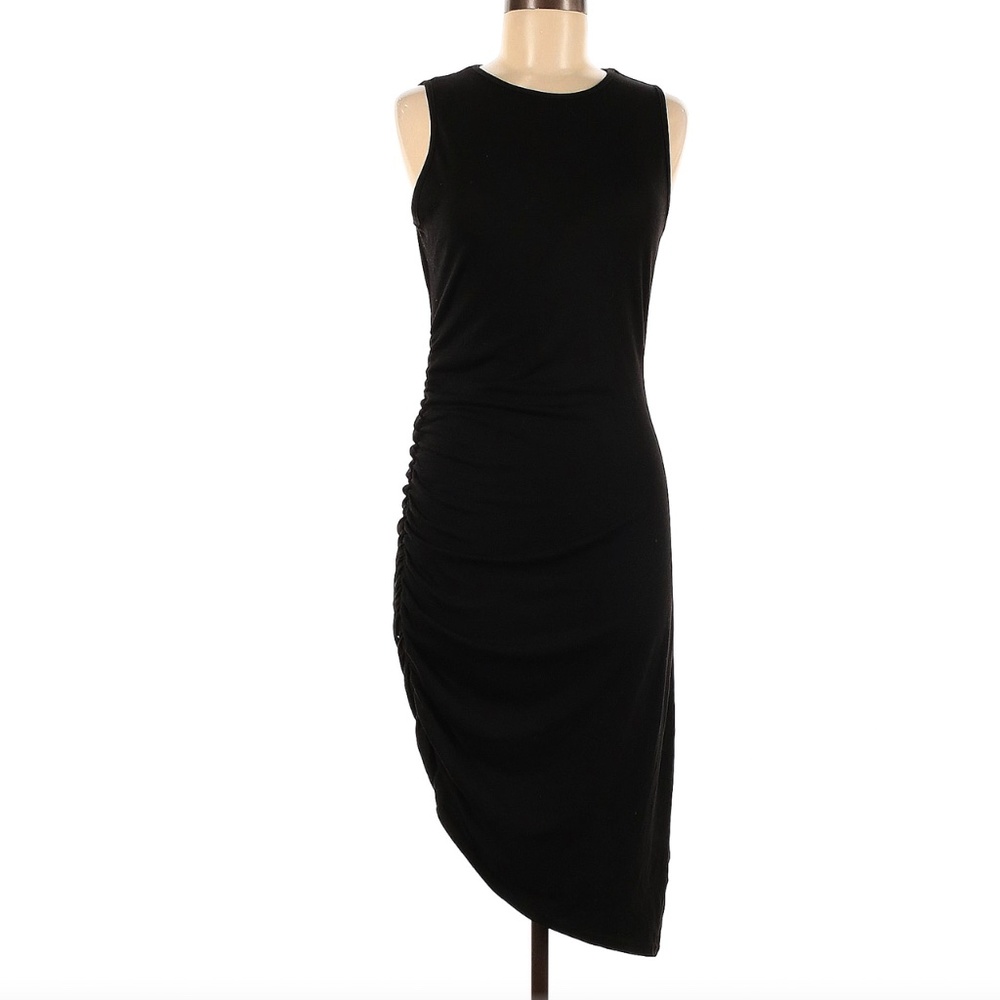 Max Studio Sleeveless Ruched Side Black Midi Dress